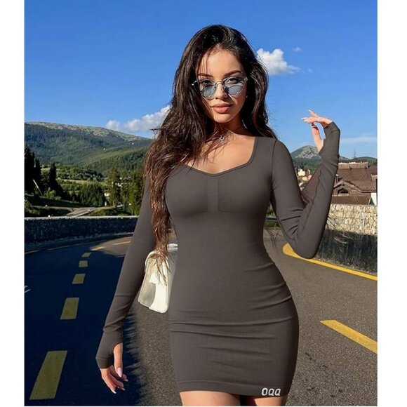 OQQ Women's 2 Piece Dresses‎ Sexy Ribbed Heart Neckline Tops Tummy Control - Picture 1 of 7